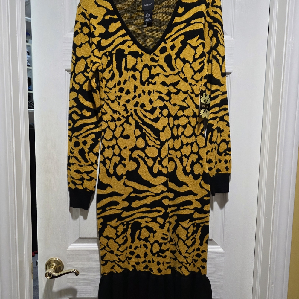 Chico's Yellow and Black Animal Print Dress